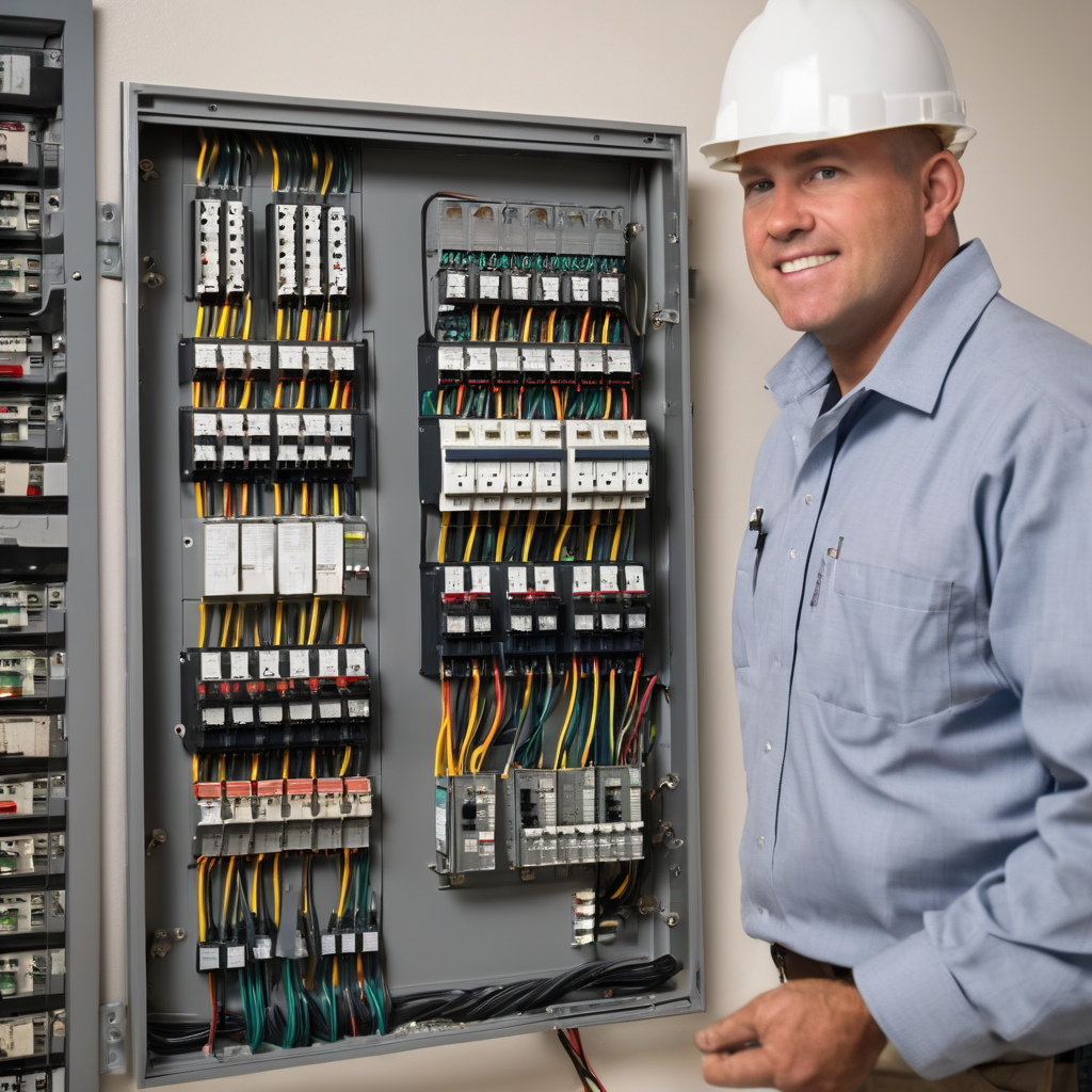 Professional electrical panel upgrade showing organized circuit breakers and proper wiring configuration